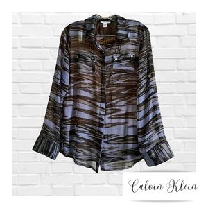 Calvin Klein Sheer Animal Print Button Down Blouse Women’s Size Medium